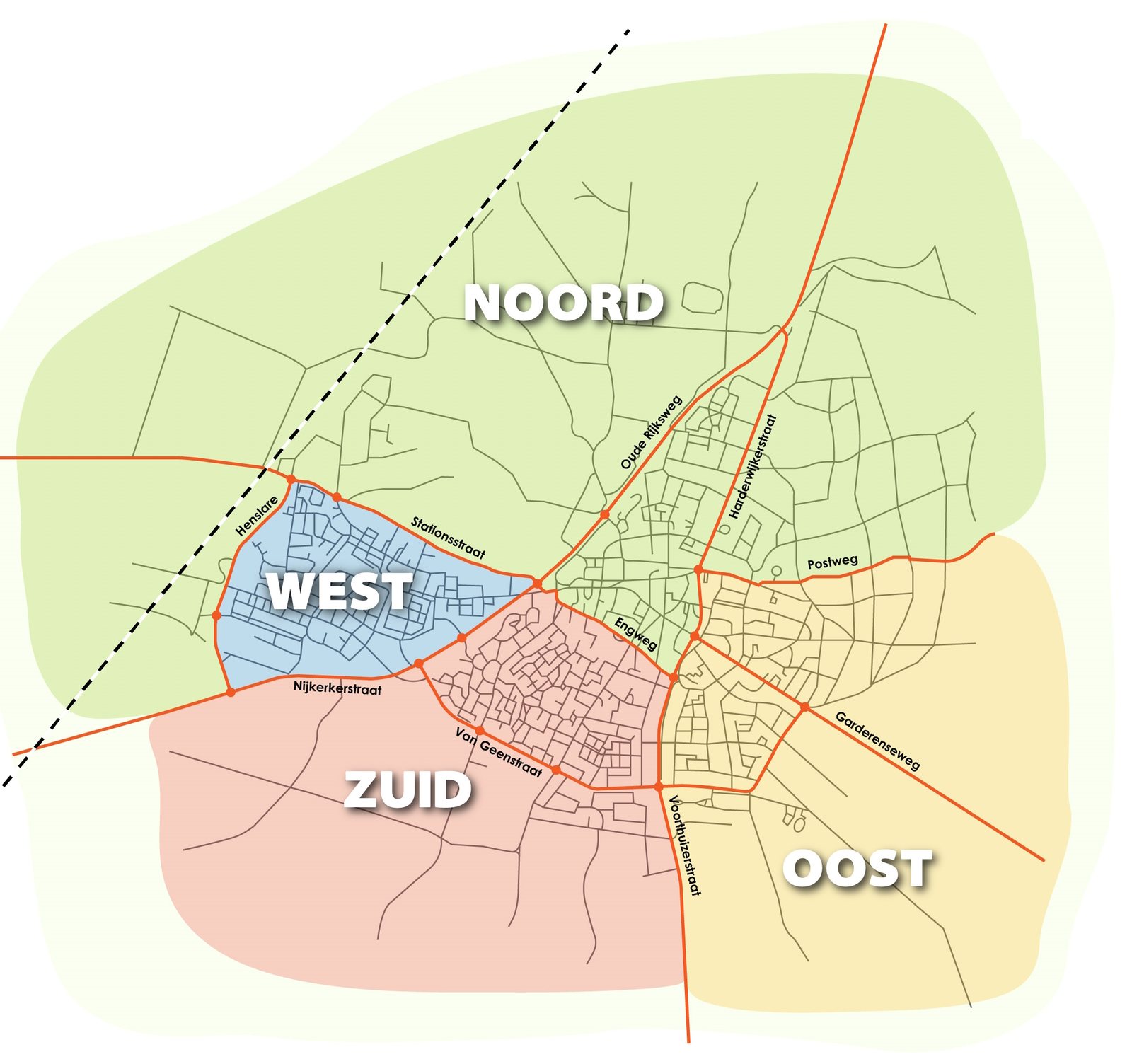 Plattegrond van Putten met de wijken van de Andreaskerk